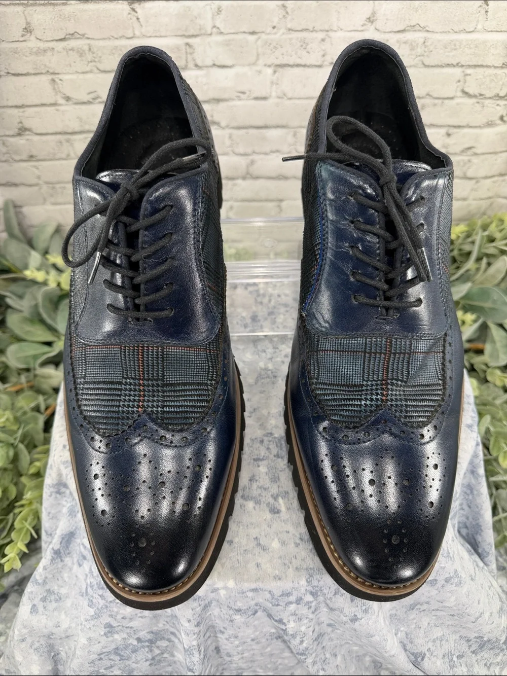 STACY ADAMS “Baxley” Ink Blue Leather & Suede Casual Wingtip Oxfords Mens 12M